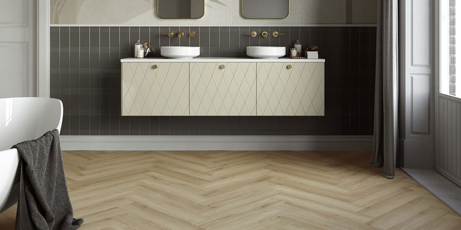 Startseite - River Oak Herringbone - Silt - Wetroom