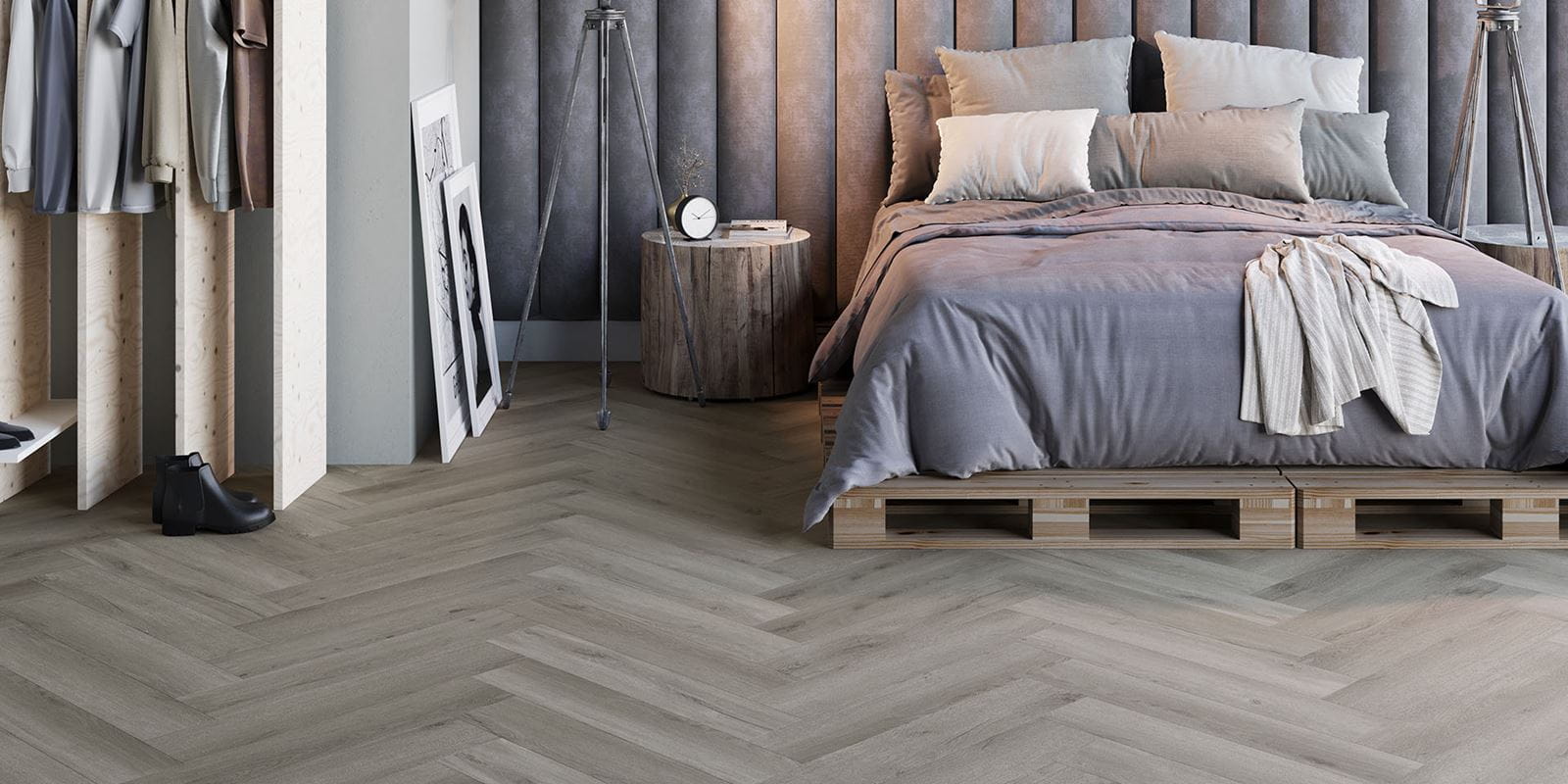Homepage - River Oak Herringbone - Trout - Wetroom